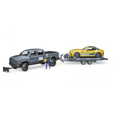 Bruder RAM power wagon met aanhanger en roadster racewagen