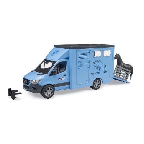 Bruder blauwe Mercedes Benz sprinter paardentrailer met paard