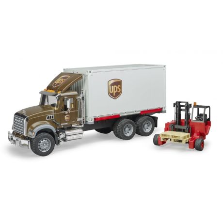 Bruder Mack granite UPS truck met vorkheftruck