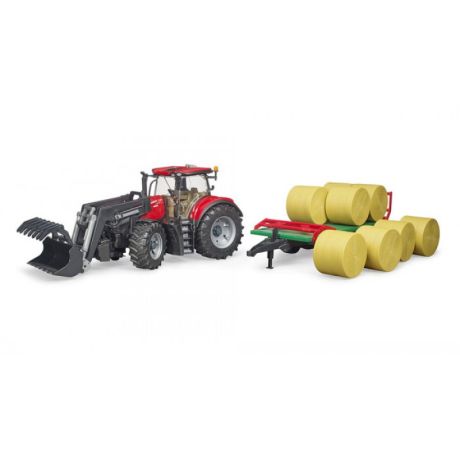Bruder case IH optum 300 CVX met voorlader en platte hooiwagen