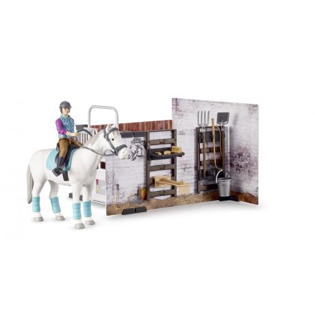 Bruder paardenstal met paard, ruiter en accessoires
