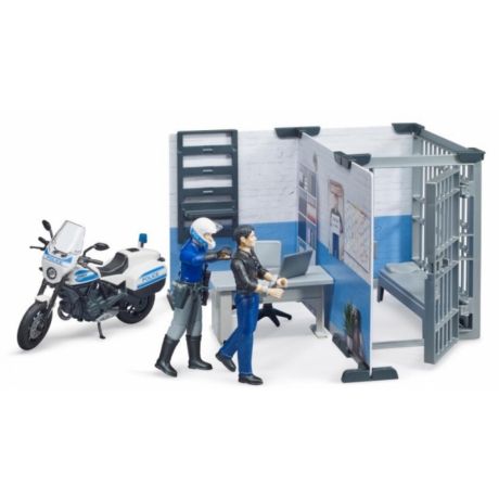 Bruder politiestation met politiemotor