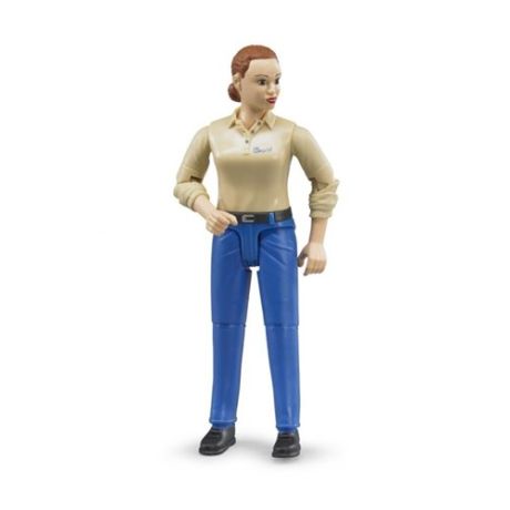 Bruder vrouw met blauwe broek en beige polo 
