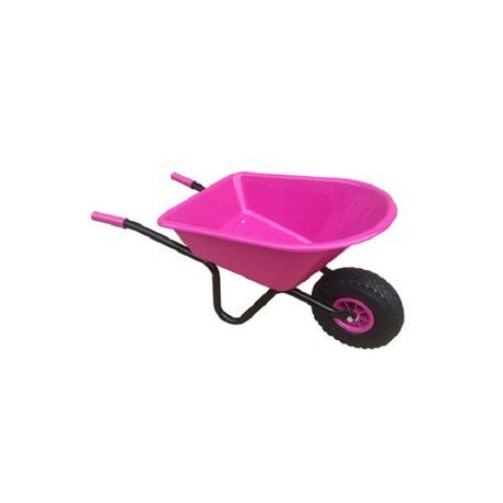 Kinderkruiwagen roze kunststof bak, gelakt onderstel