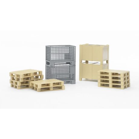 Bruder set met stapelaar, pallets en kratten 