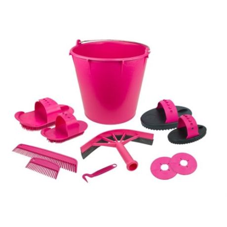 Poetsset van 10 items in emmer roze