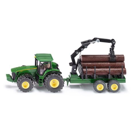 Siku John Deere tractor met houtaanahanger