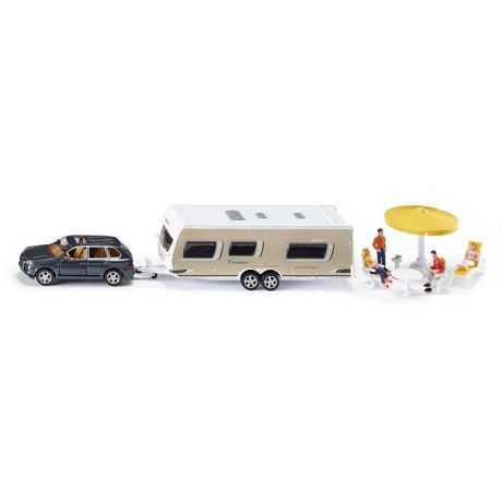 Siku Porsche Cayenne personenauto met caravan 1:55