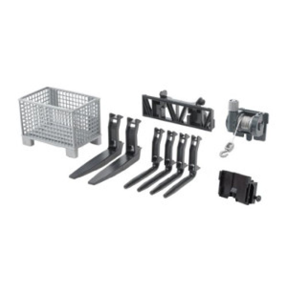 Bruder Box, pallet, lier en vork voor voorlader 