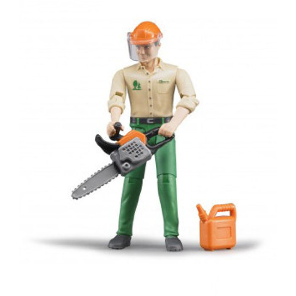 Bruder houthakker met kettingzaag en jerrycan 