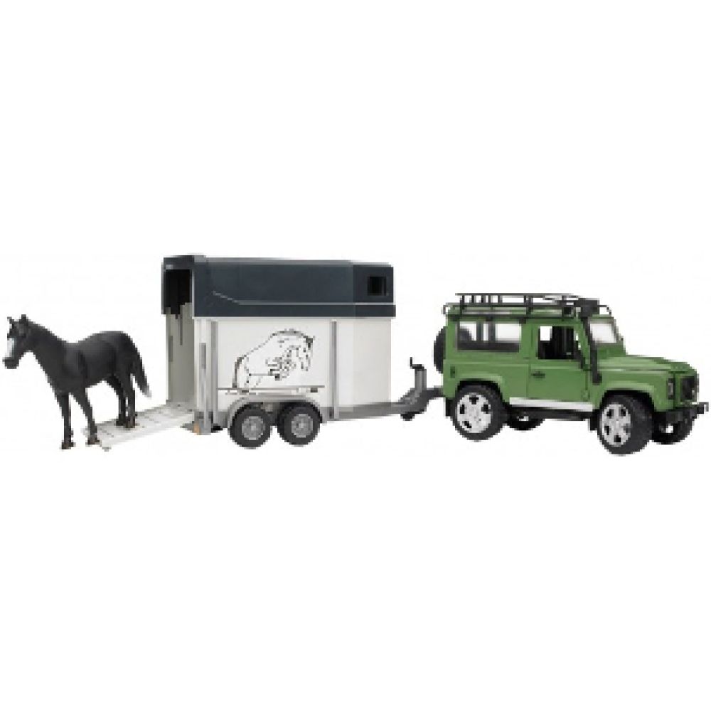Bruder Land rover defender met paardentrailer, paard 