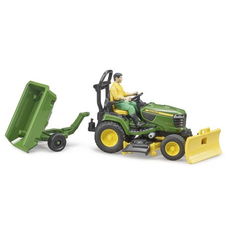 Bruder john deere gazonmaaier met tuinman en trailer 
