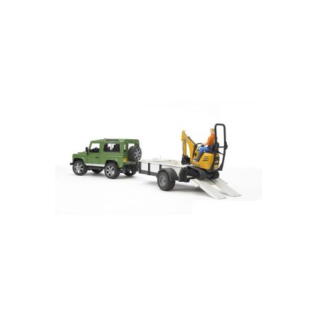 Bruder land rover met aanhanger en JCB mini graafmachine 