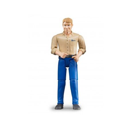 Bruder man met blauwe broek en beige shirt 