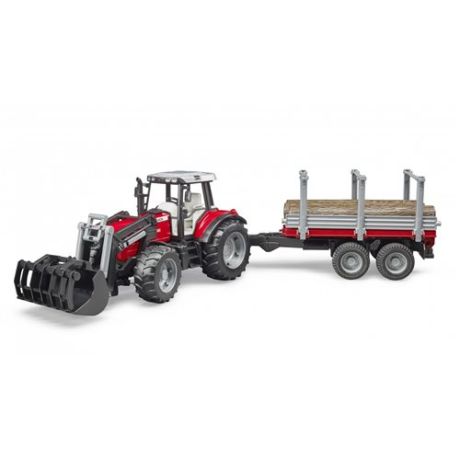 Bruder massey ferguson 7480 met voorlader en houttrailer 