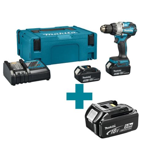 Makita boormachine DHP489RTJ set 2x5,0Ah lader