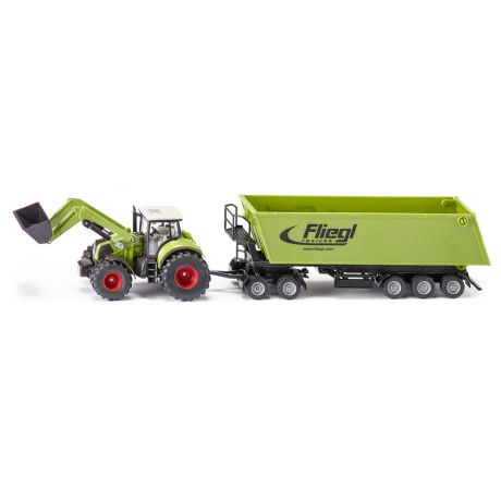 Siku Claas Axion tractor met Fliegl kiepwagen