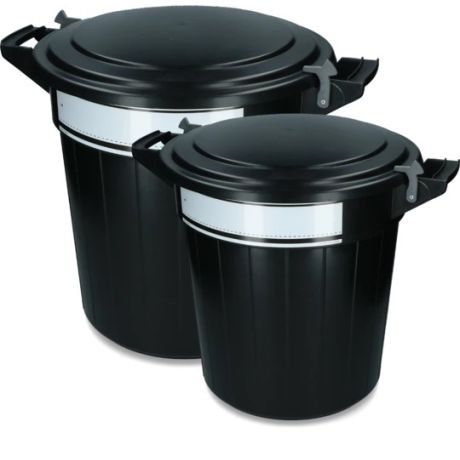 Voerton zwart met deksel en schrijflabel 80L